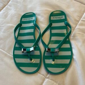 Coach Landon Jade green and White Striped Flip Flops size 8